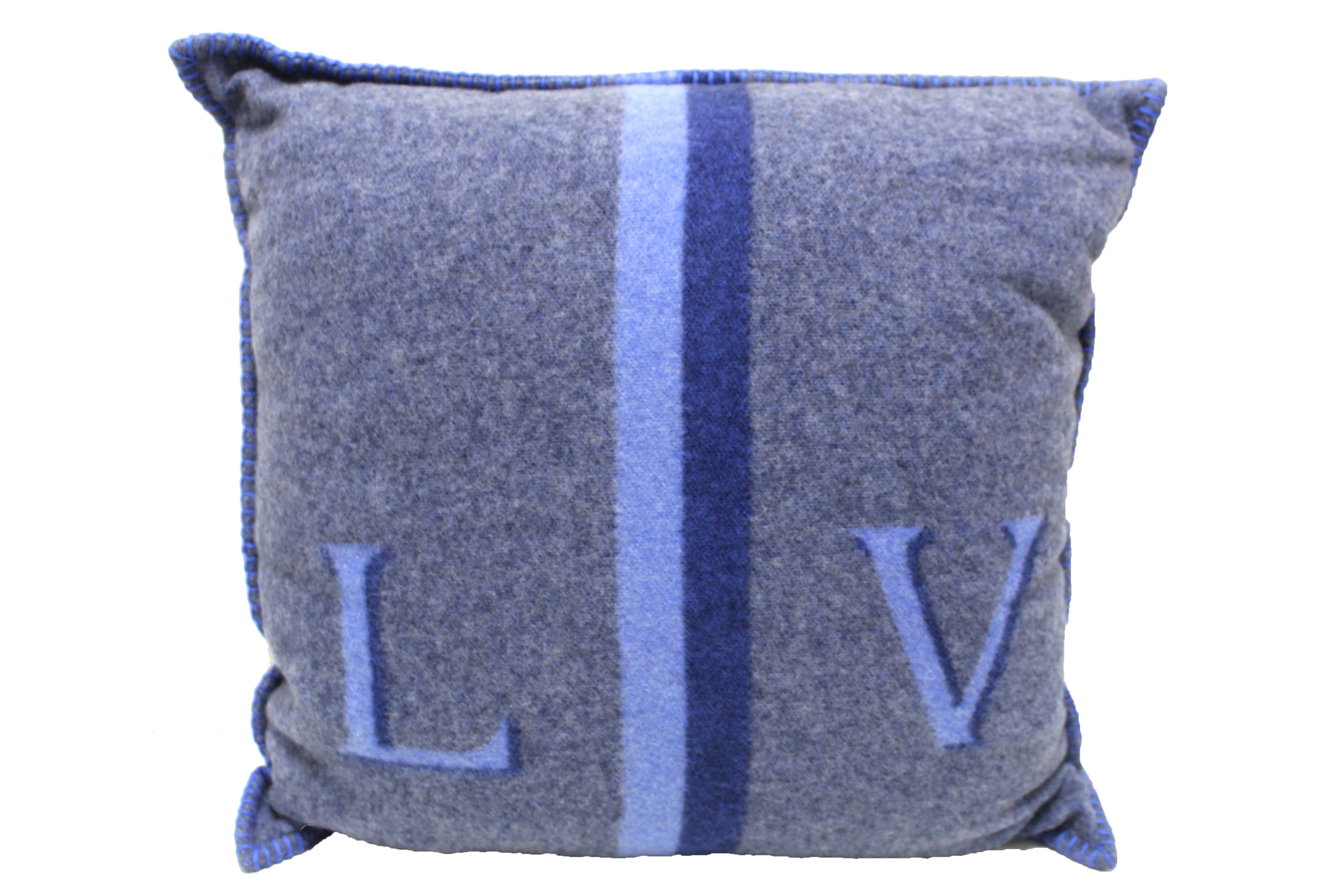 Authentic NEW Louis Vuitton Blue/Gray Wool Cashmere Cushion Pillow – Paris  Station Shop