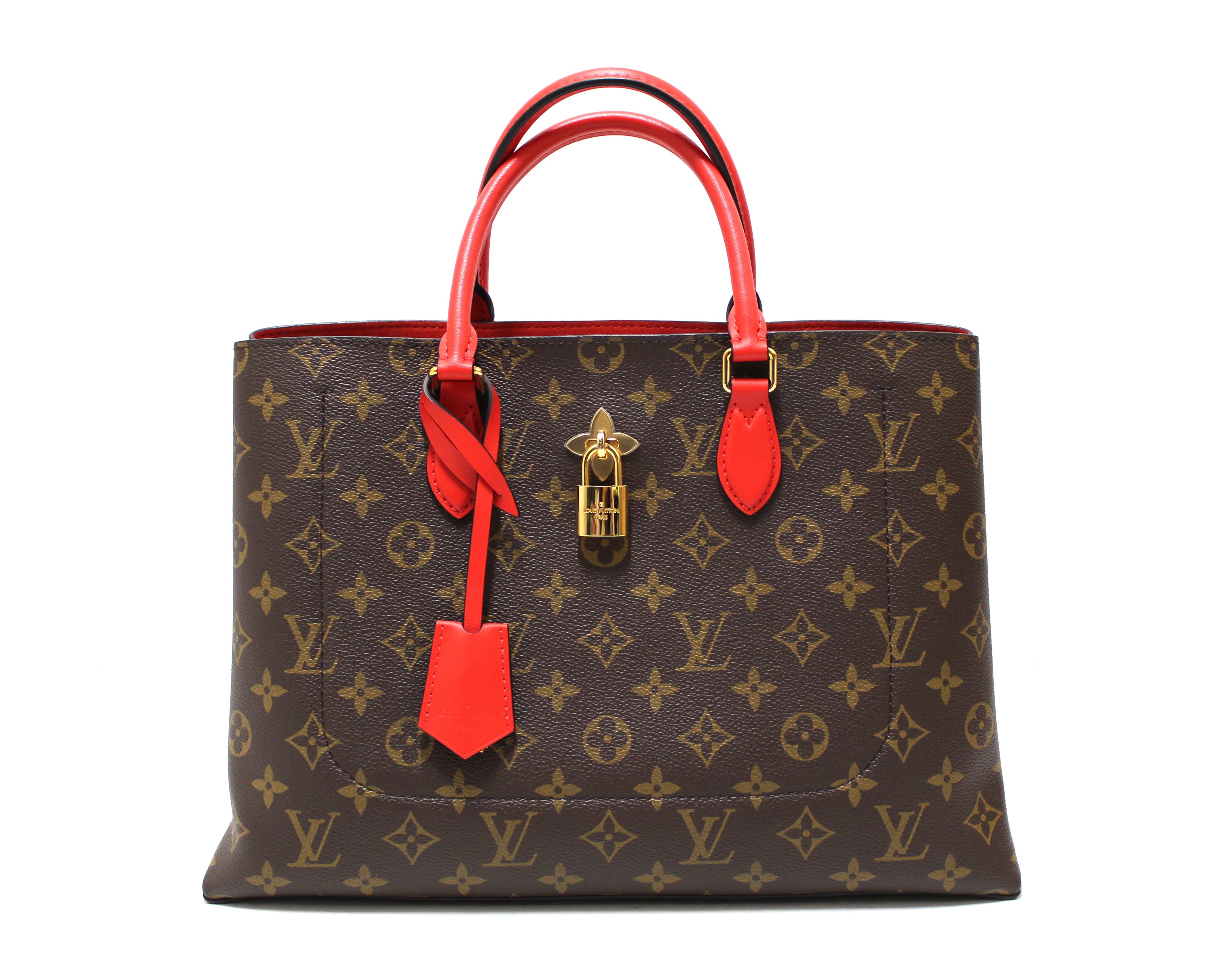 Authentic Louis Vuitton Poppy Red Monogram Canvas Flower Tote Hand Sho ...
