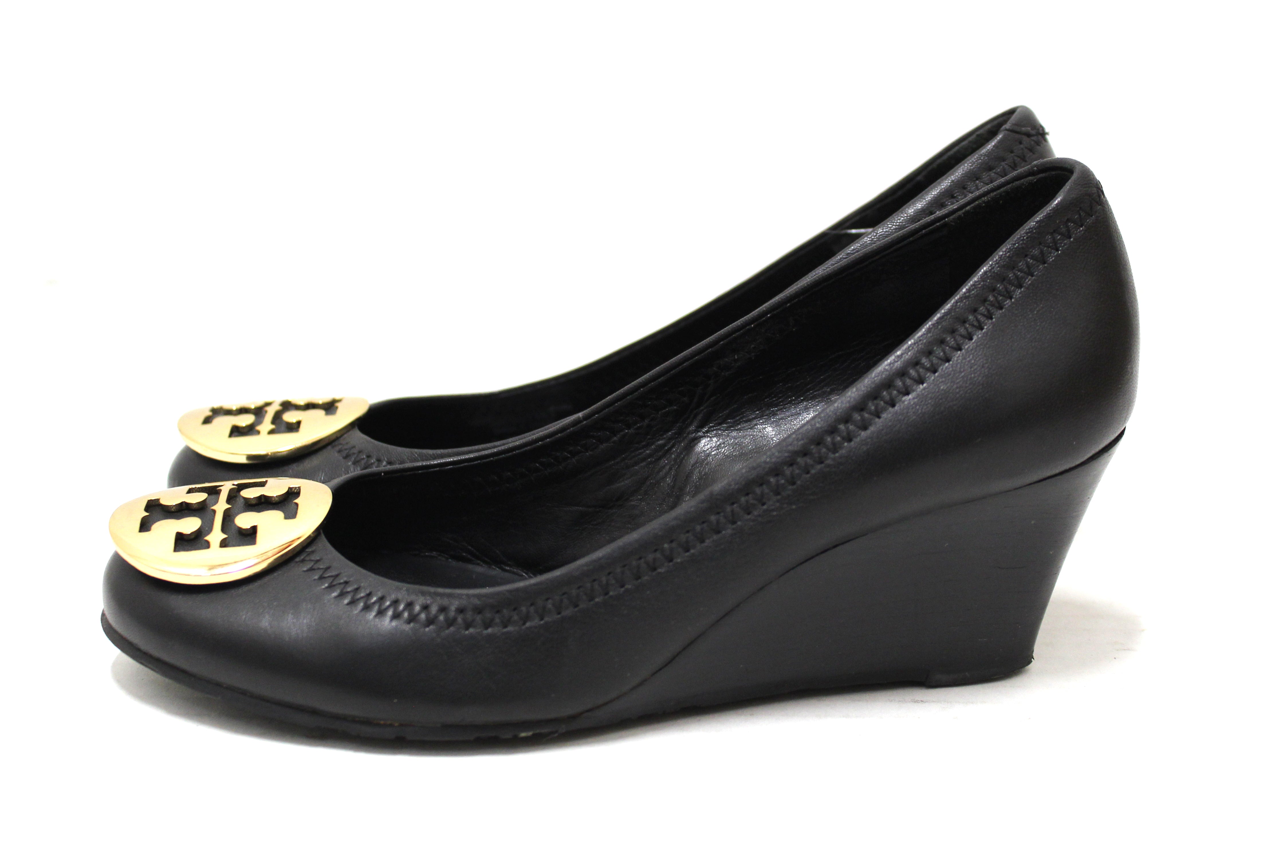 Authentic Tory Burch Black Leather Sally Wedge Size 6 – Paris Station Shop