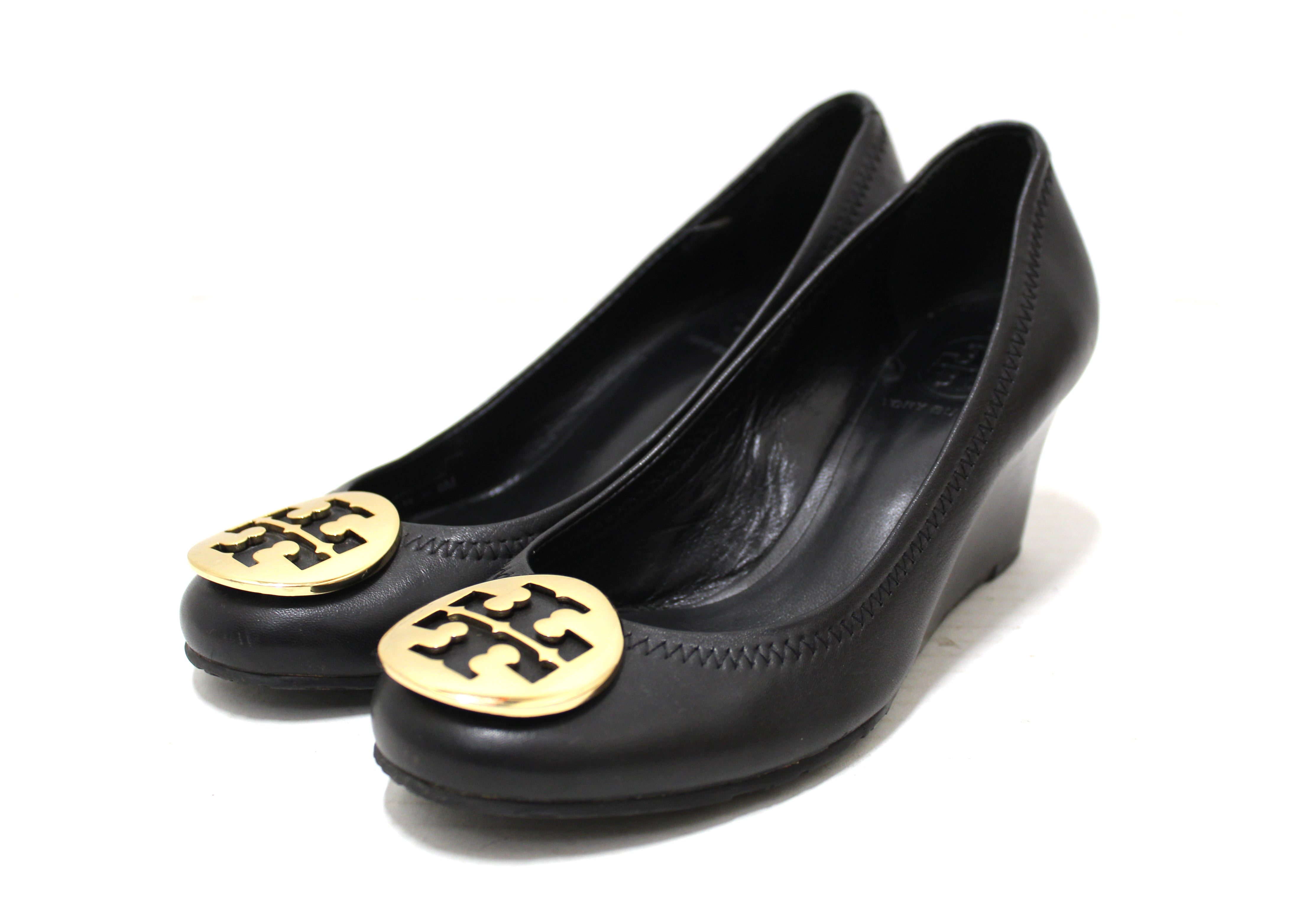 Authentic Tory Burch Black Leather Sally Wedge Size 6 – Paris Station Shop