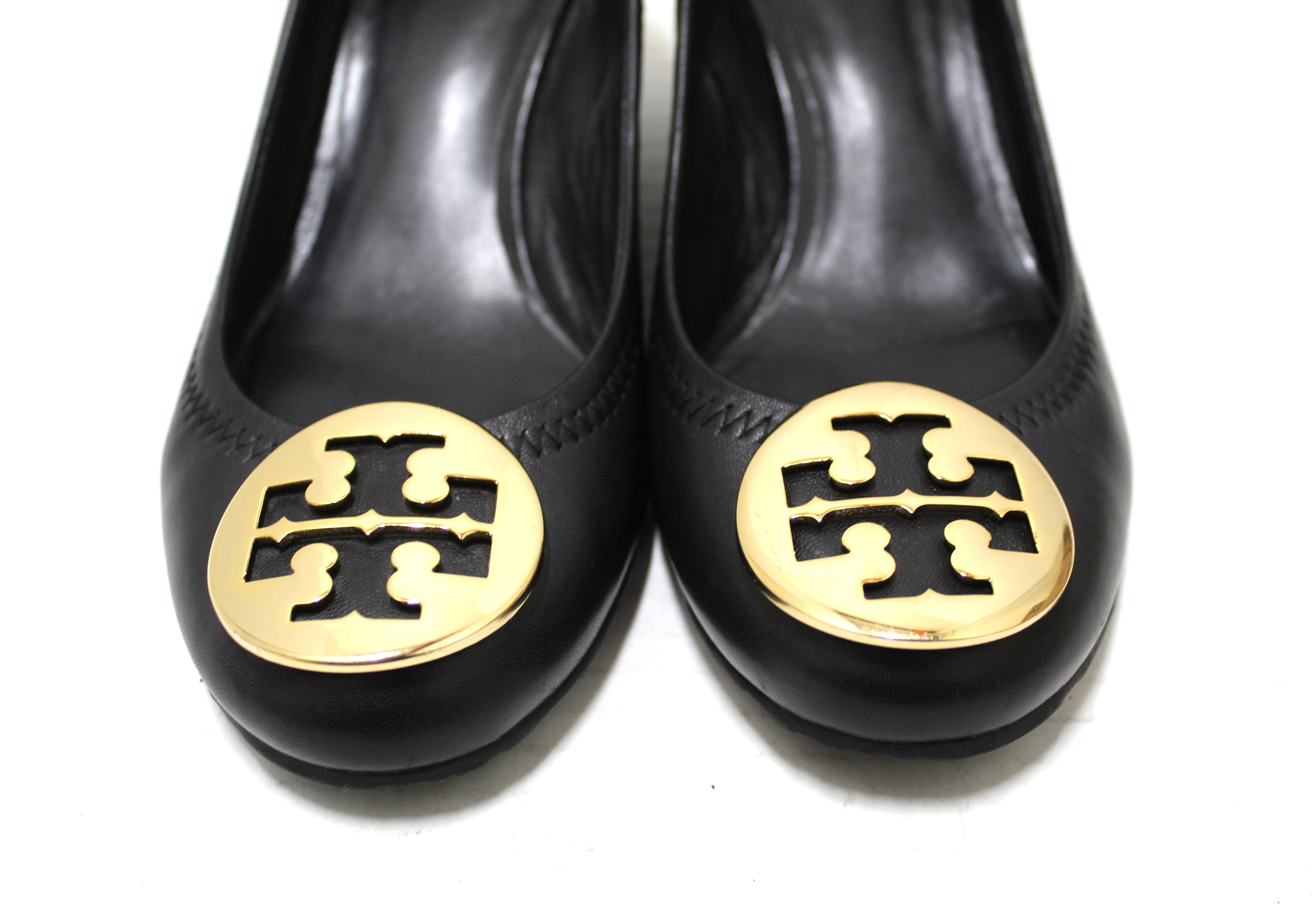 Authentic Tory Burch Black Leather Sally Wedge Size 6 – Paris Station Shop