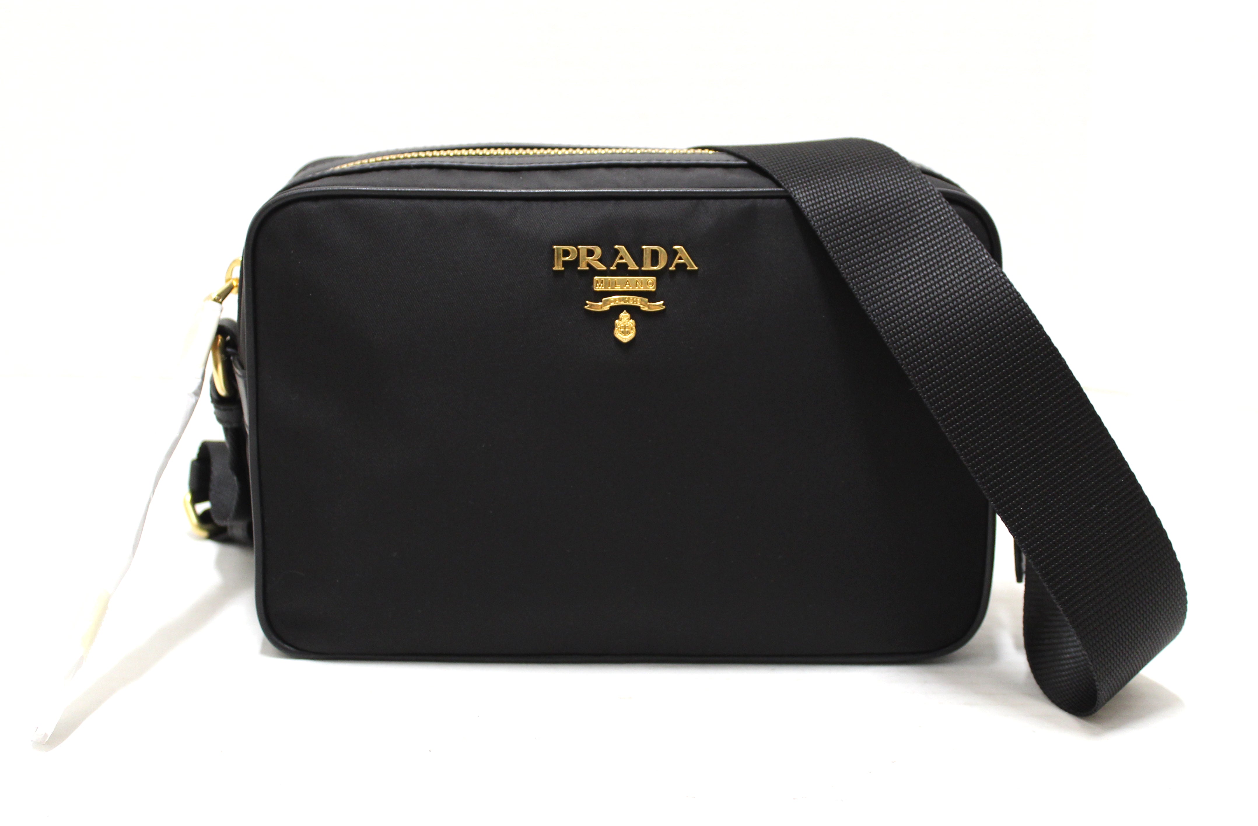 Authentic New Prada Black Tessuto Nylon Bandoliera Messenger Bag 1BH08 ...