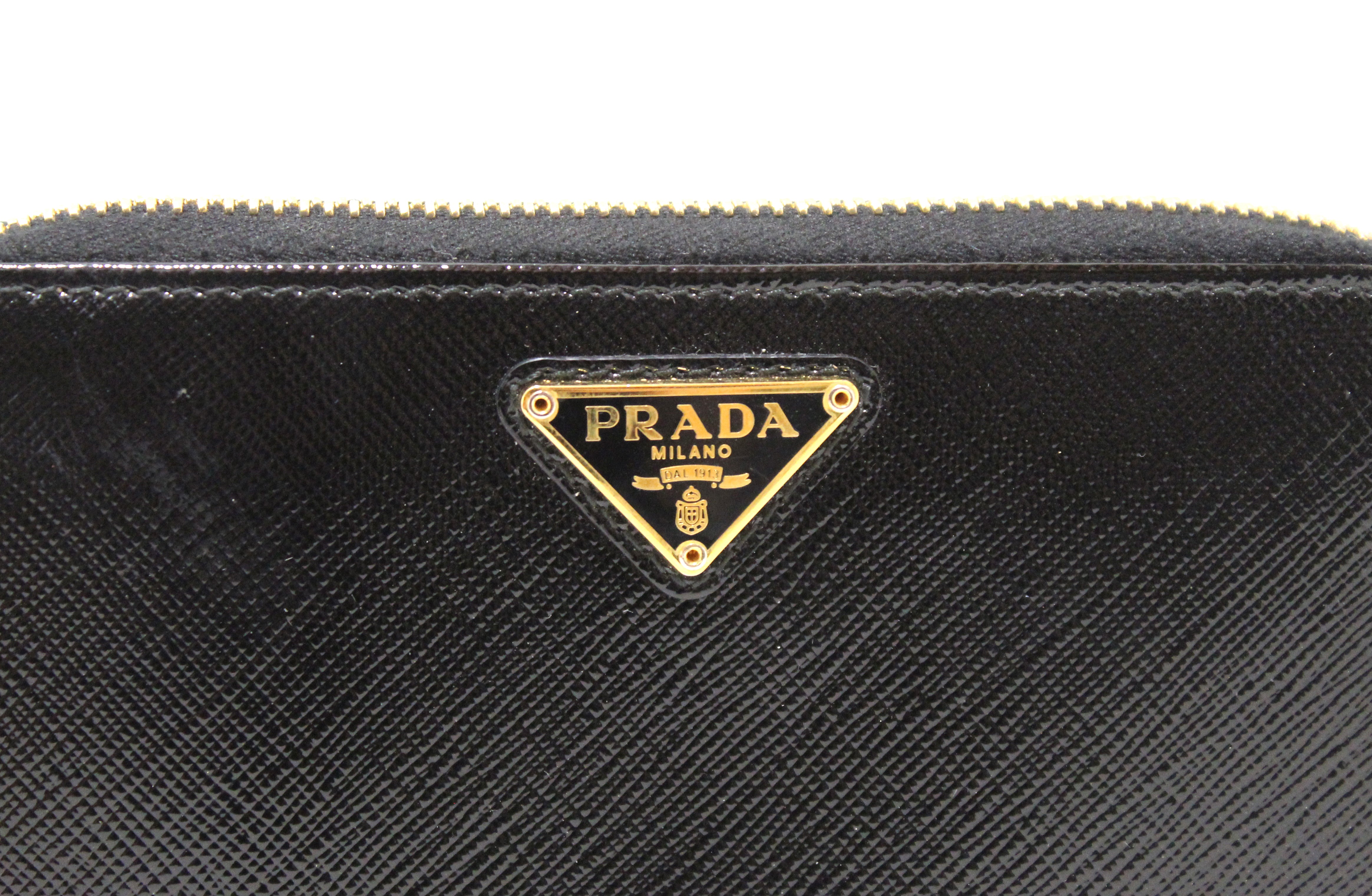 Authentic Prada Black Patent Saffiano Leather Zip Around Wallet – Paris ...