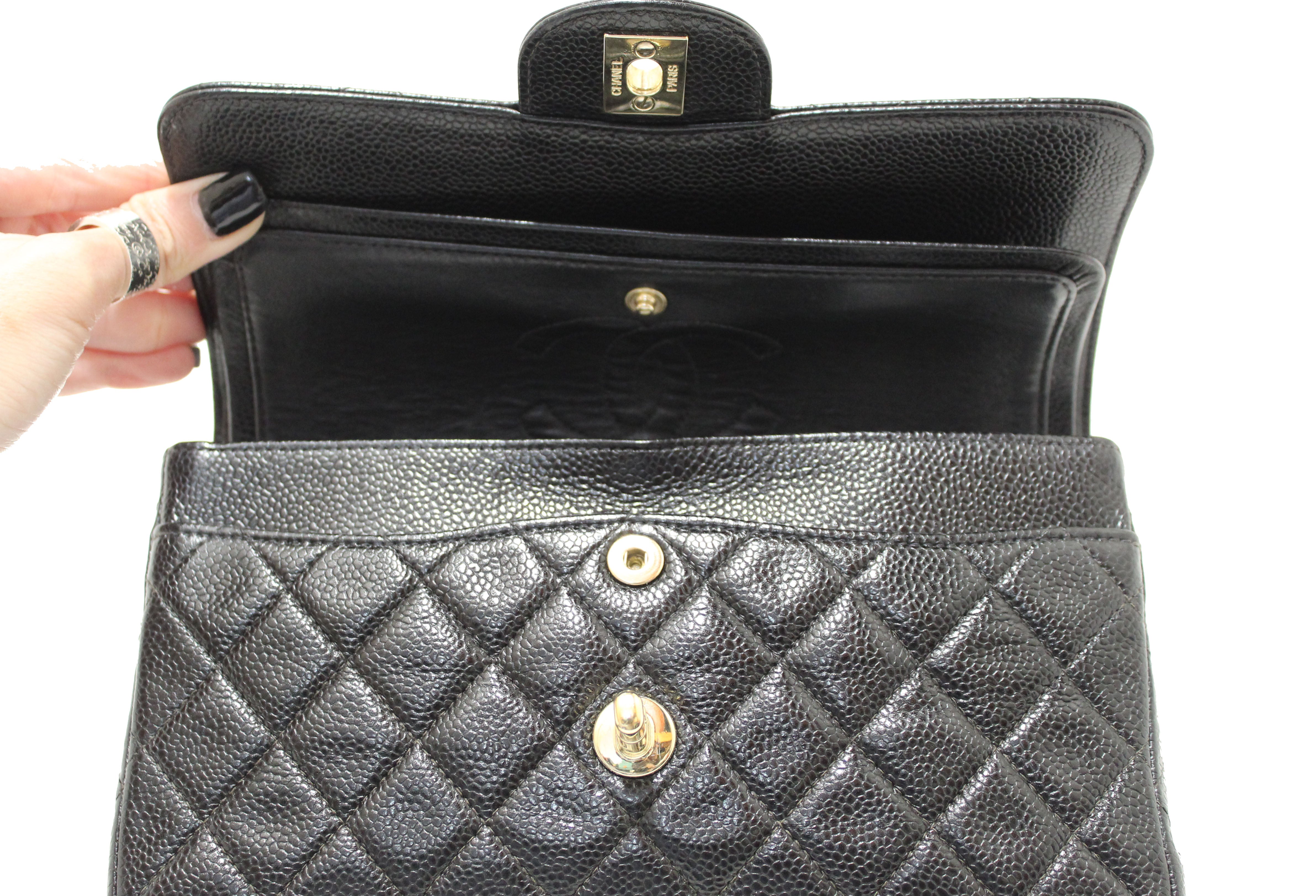 Authentic Chanel Classic Black Caviar Leather Medium Double Flap Bag –  Paris Station Shop