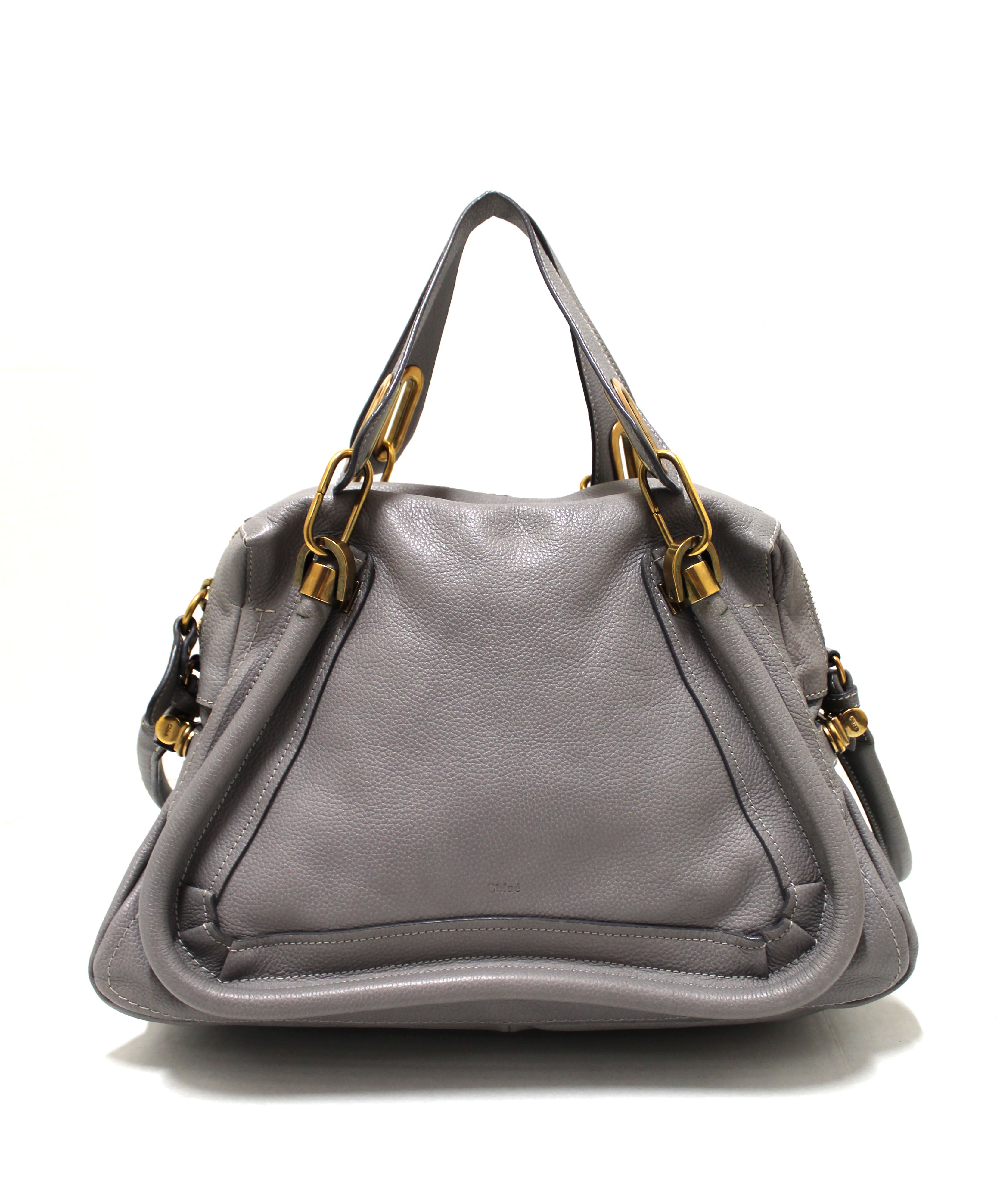 Authentic Chloe Paraty Grey Calfskin Leather Medium Shoulder Bag ...