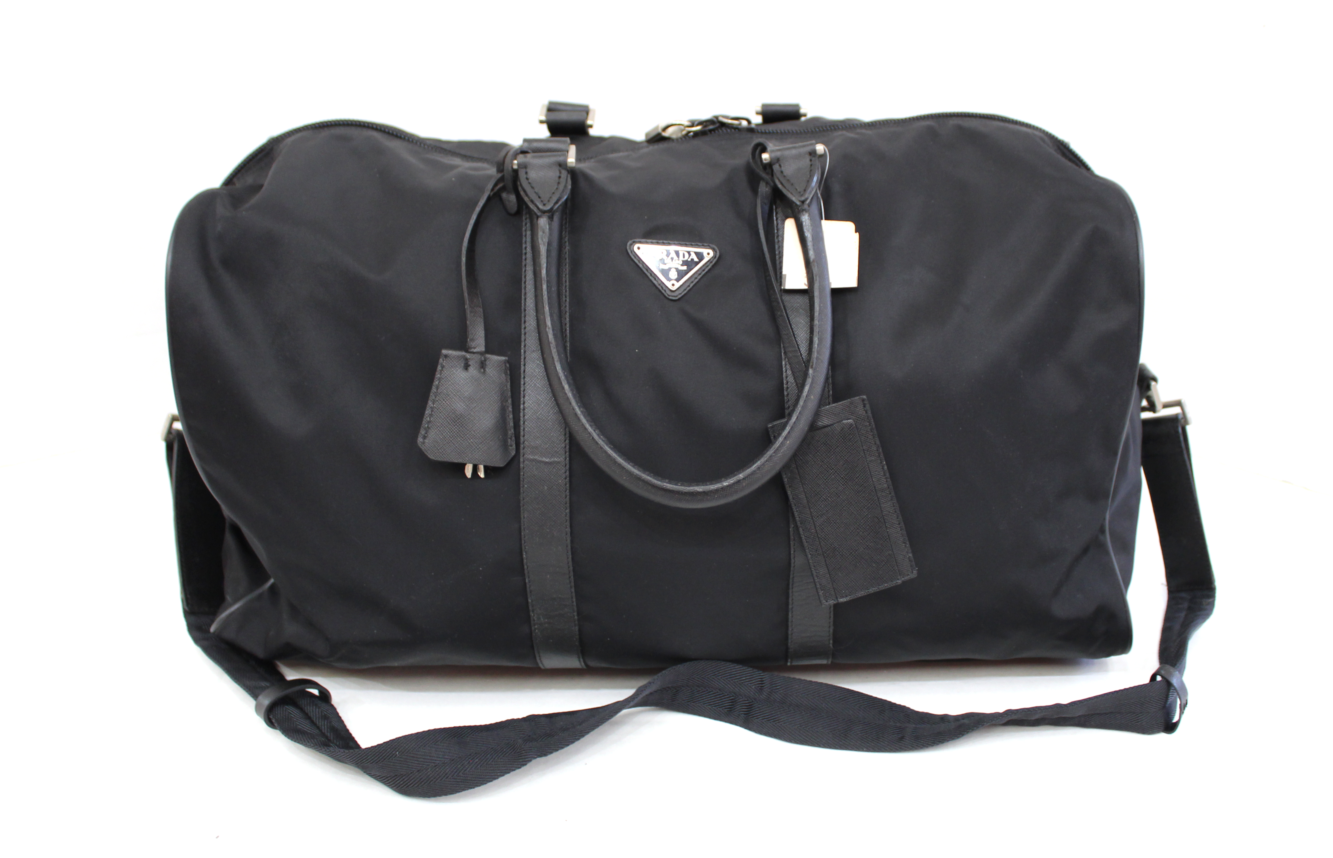 Authentic Prada Black Nylon and Saffiano Leather Duffle Travel Carry O –  Paris Station Shop