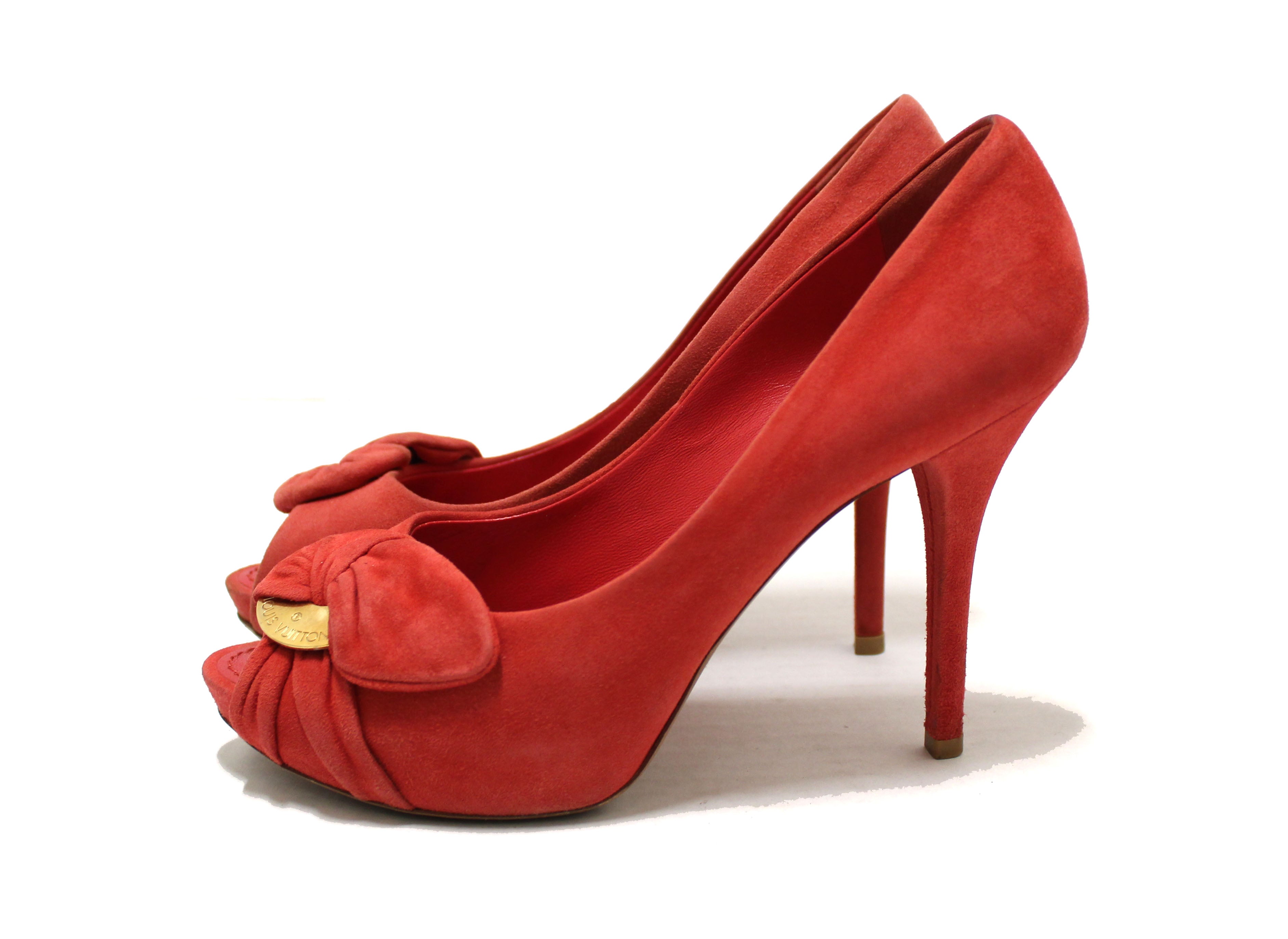 Authentic Vuitton Red Suede Leather Pumps Shoes 37 Paris Station Shop