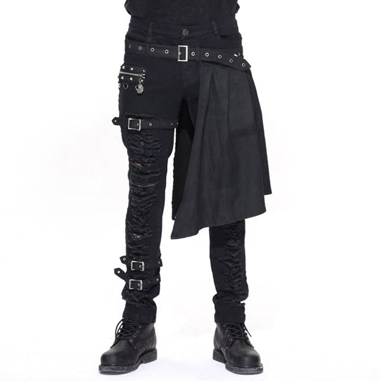 Distressed Pants with Half Kilt 