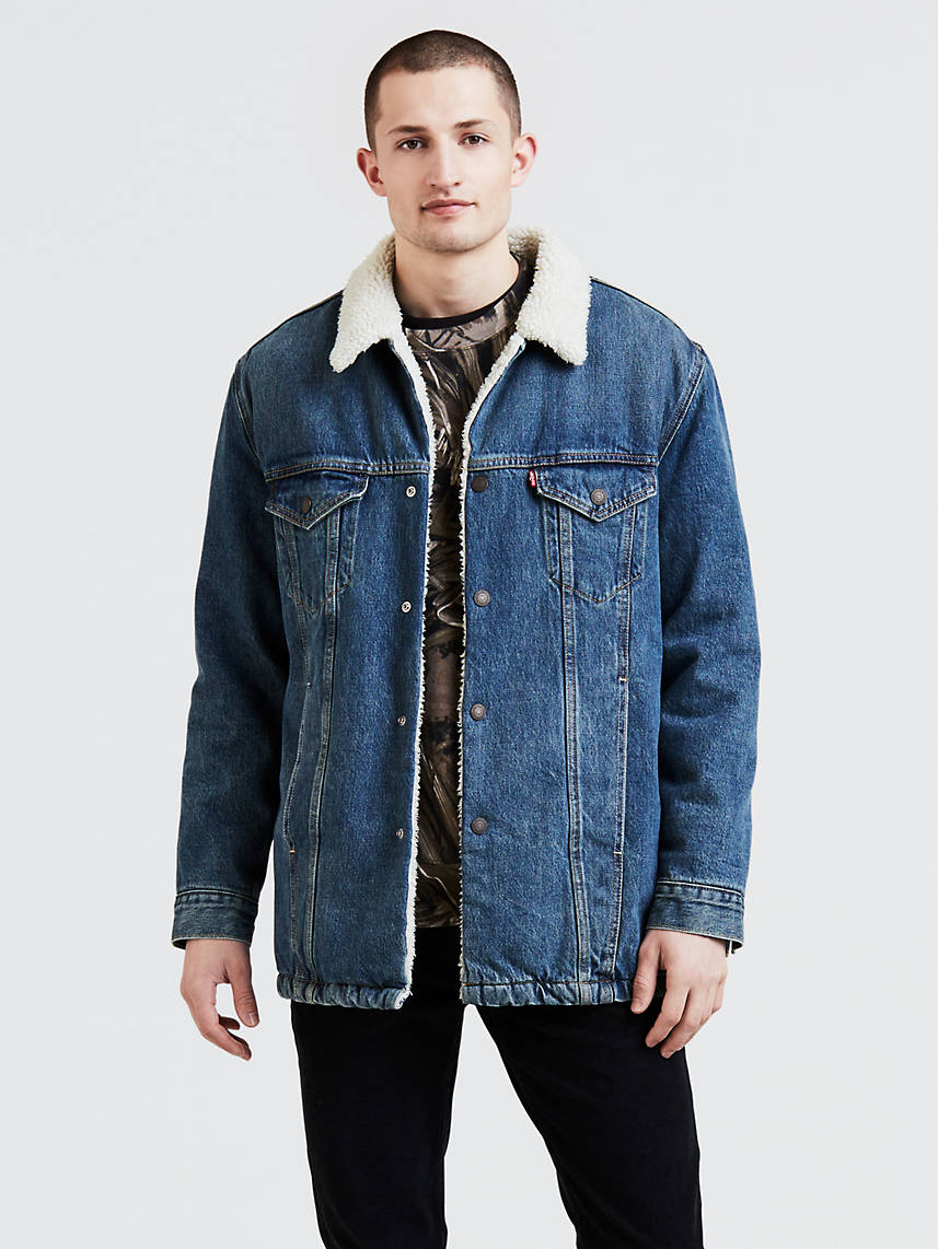 levi's long sherpa hooded trucker jacket