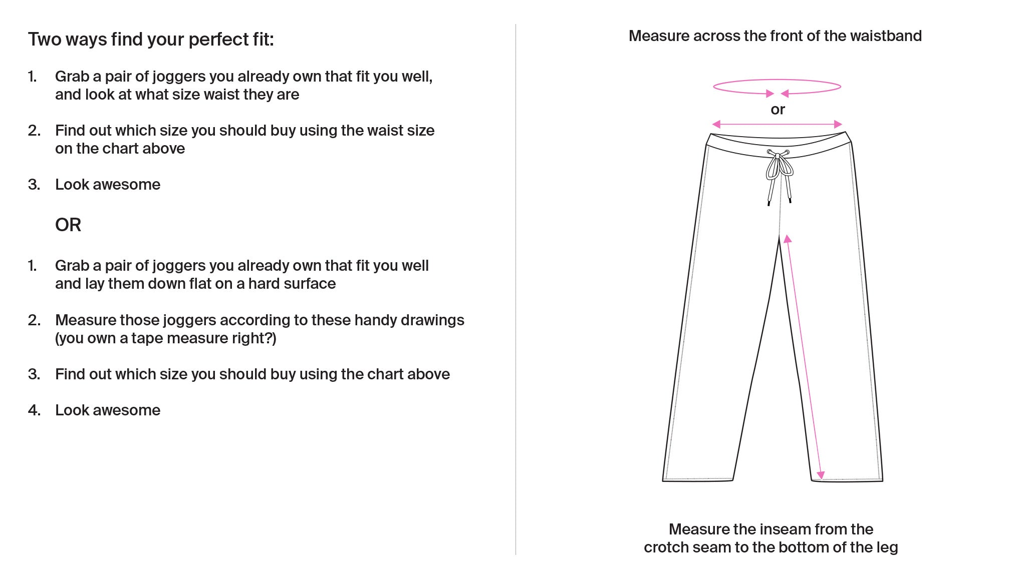 Mens Sweatpants Size Chart