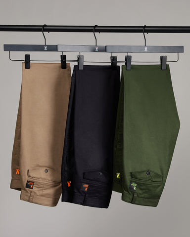 hanging chino pants from psycho bunny in khaki, taupe and navy