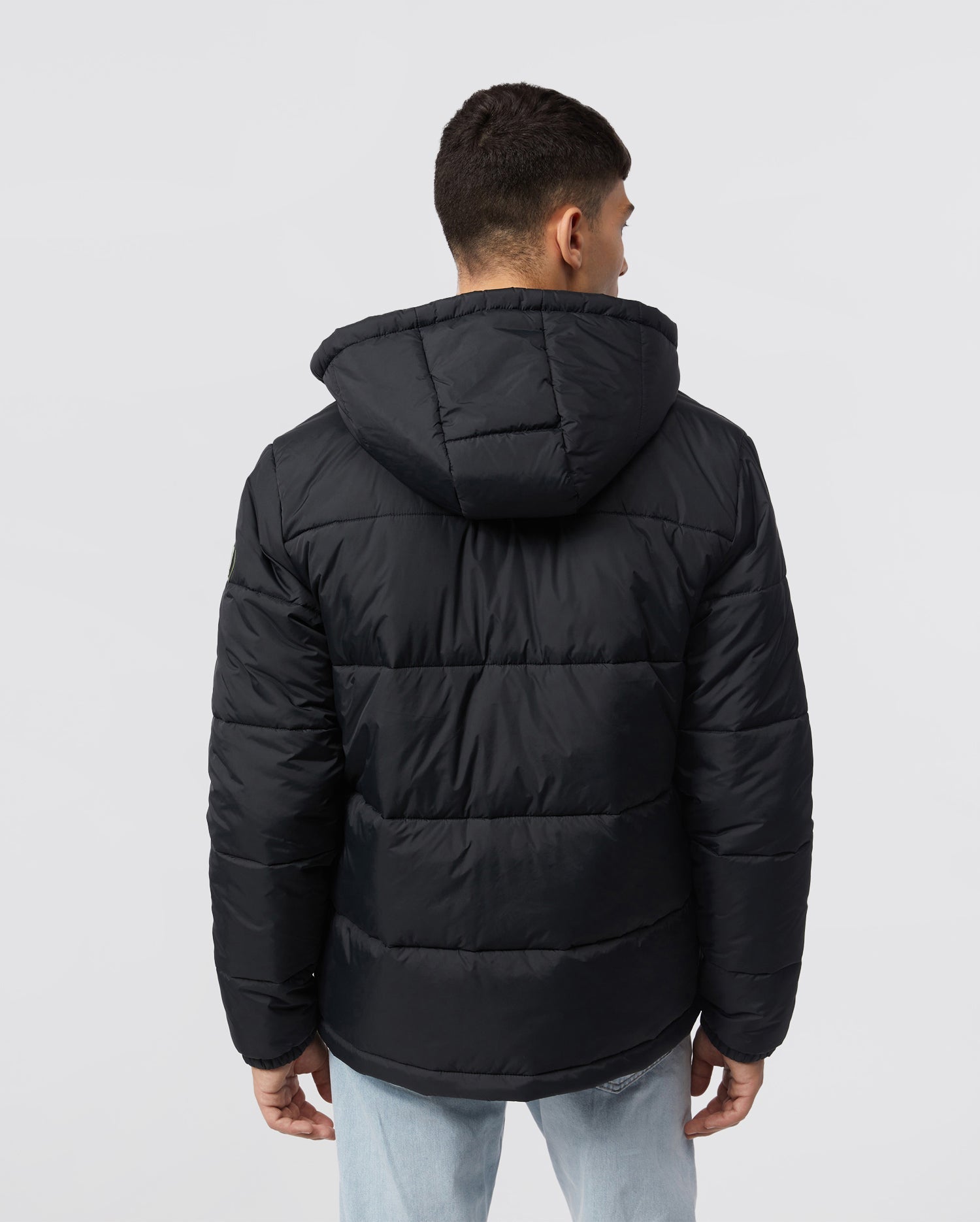 black puffer jacket hoodie