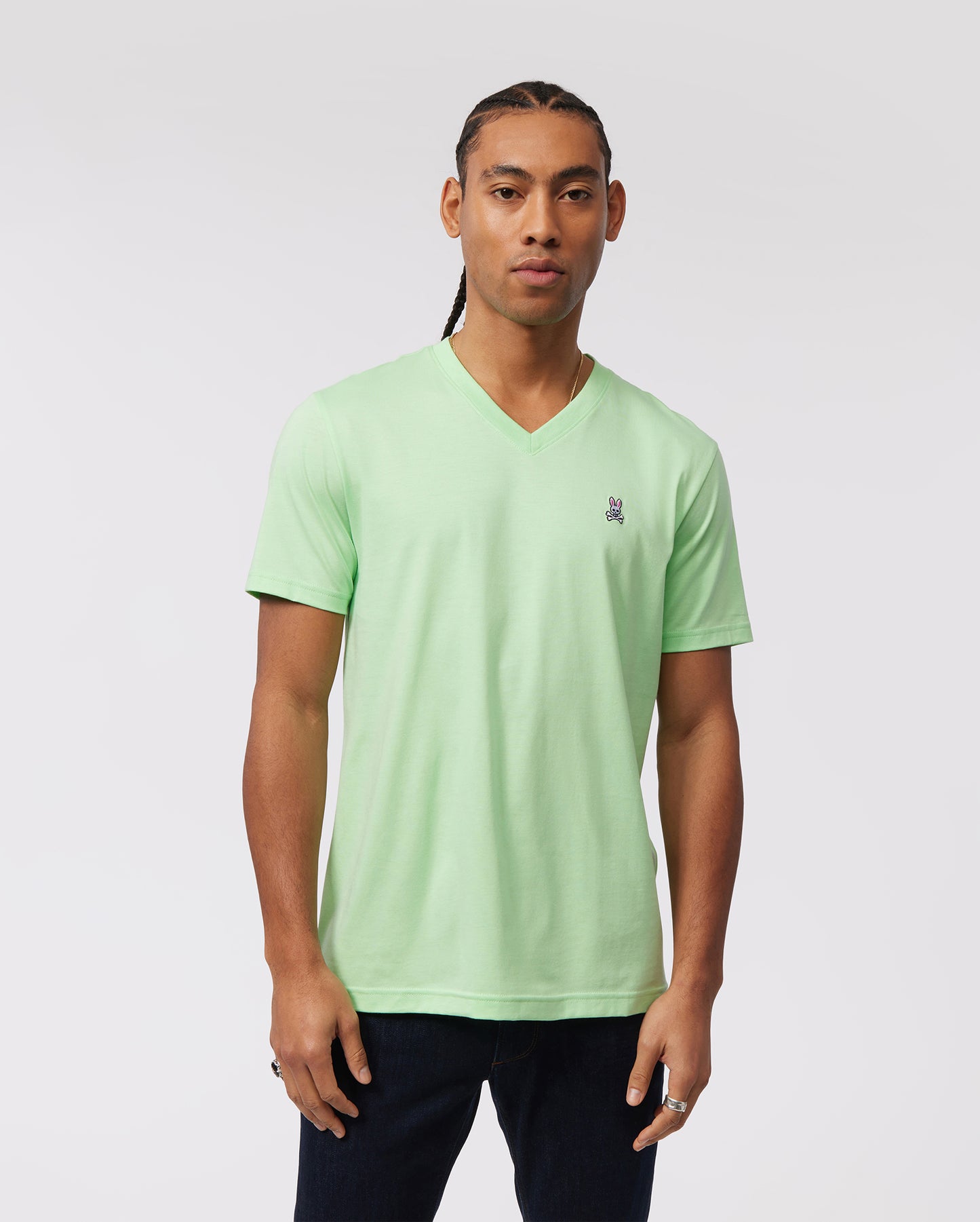 MENS GREEN CLASSIC V NECK TEE - B6U100X1PC | PSYCHO BUNNY