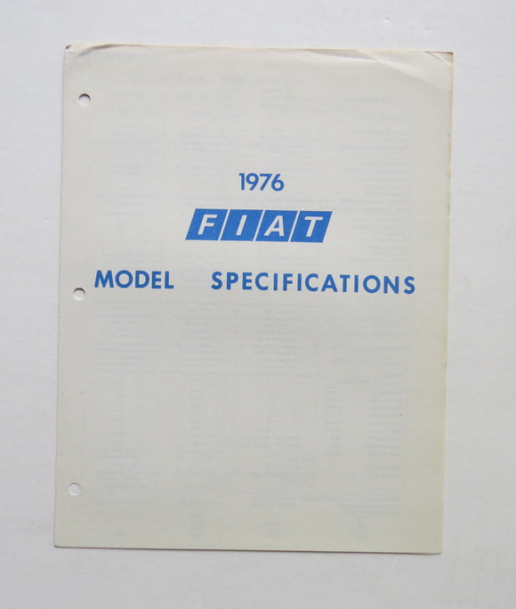 1976 Fiat Full Line Model Specifications 128 X1/9 131 124 Spider