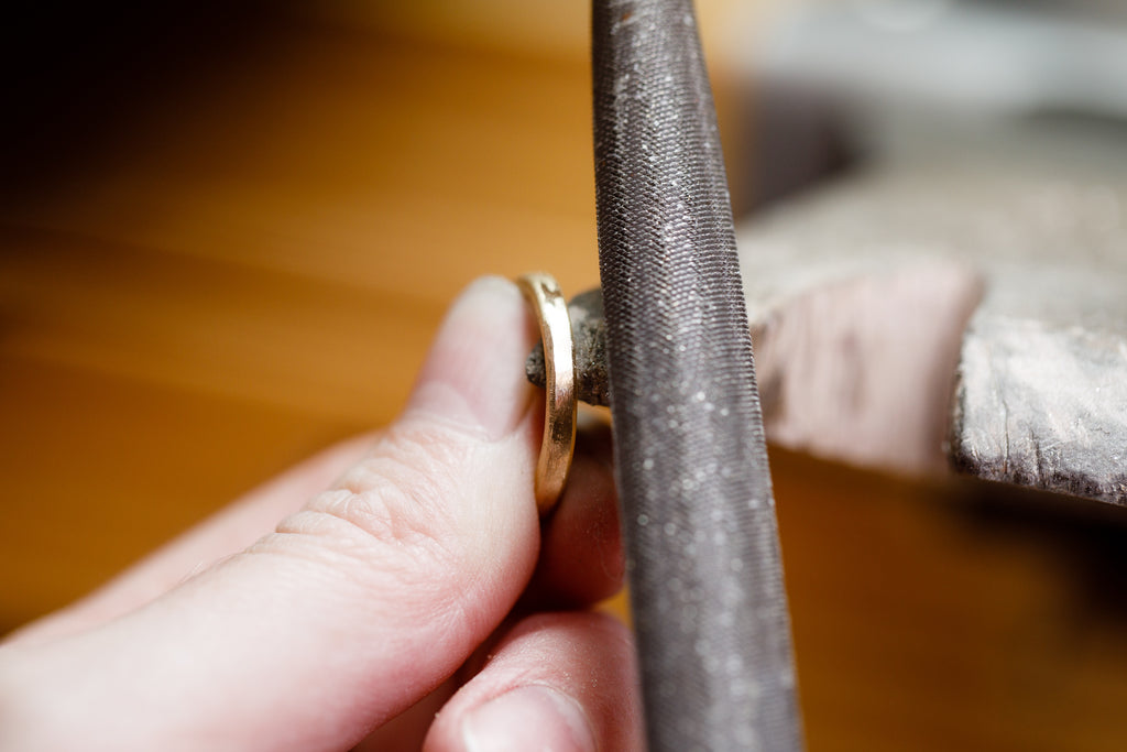 Using a File to Shape the Ring Band - How a Ring is Made - Corey Egan