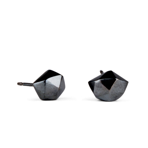 Oxidized silver faceted fragment stud earrings