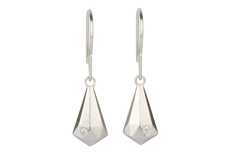 Silver Crystal Fragment Earrings with Diamonds