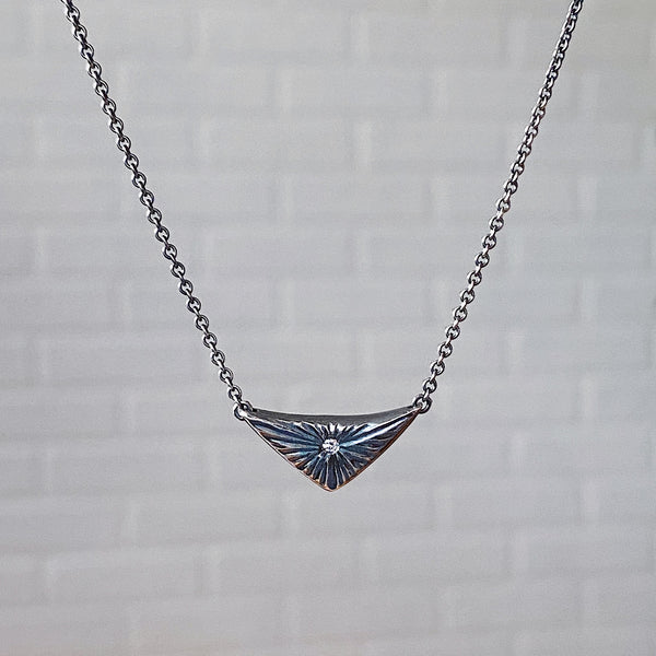 Oxidized silver Flash necklace with diamond center