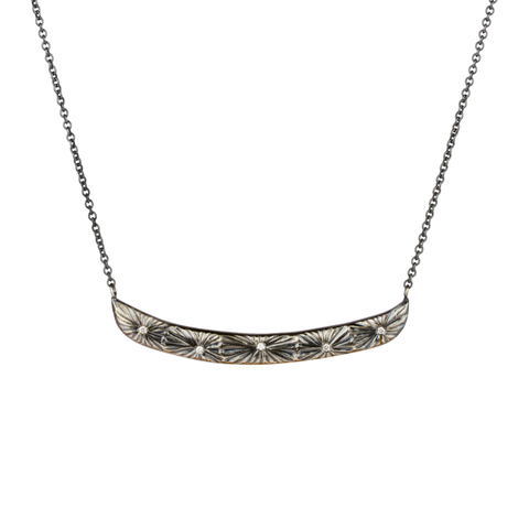 Oxidized silver luminous bar necklace with diamonds