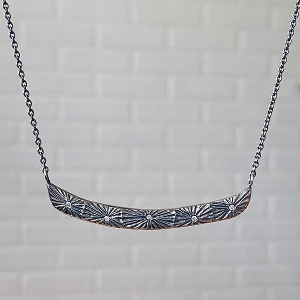 Oxidized silver luminous bar necklace