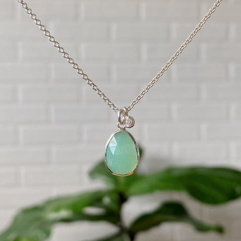 Silver Chrysoprase and Diamond Rise Cluster Necklace