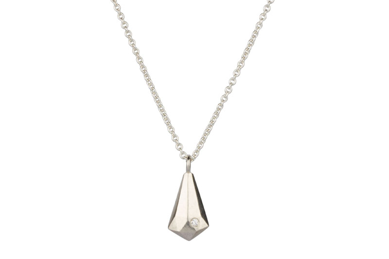 Silver crystal fragment necklace with diamond