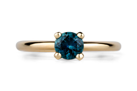 Round Prong Setting Solitaire with Teal Montana Sapphire in Yellow Gold
