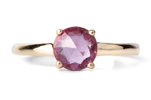 Round Prong Setting Solitaire with rose cut pink sapphire  in Yellow Gold