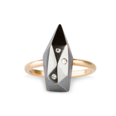 Two tone Long Fragment Ring with 3 diamonds
