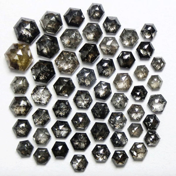 Salt and pepper rose cut hexagon rustic diamonds