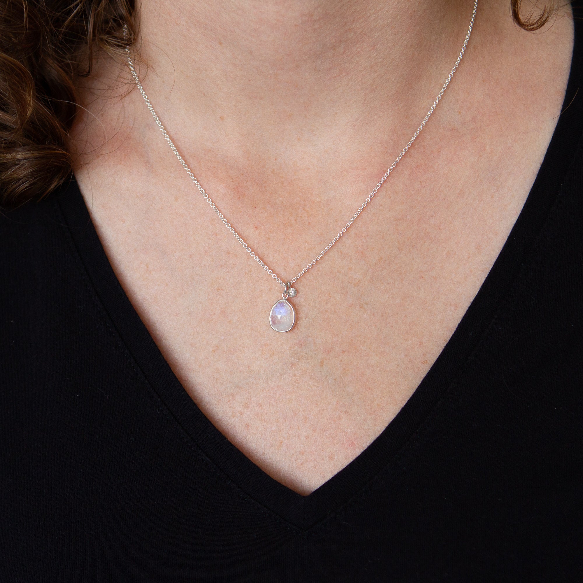 Moonstone Silver Rise Cluster Necklace #2