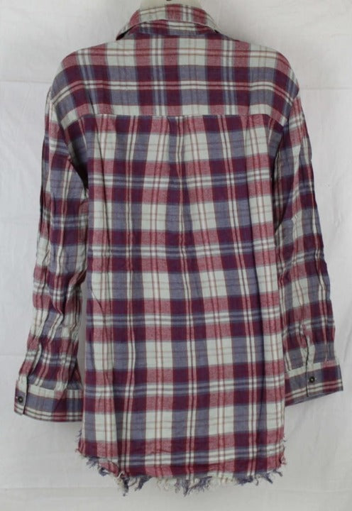L and L Stuff - Angie Women's Plaid Flannel With Fringed Hem