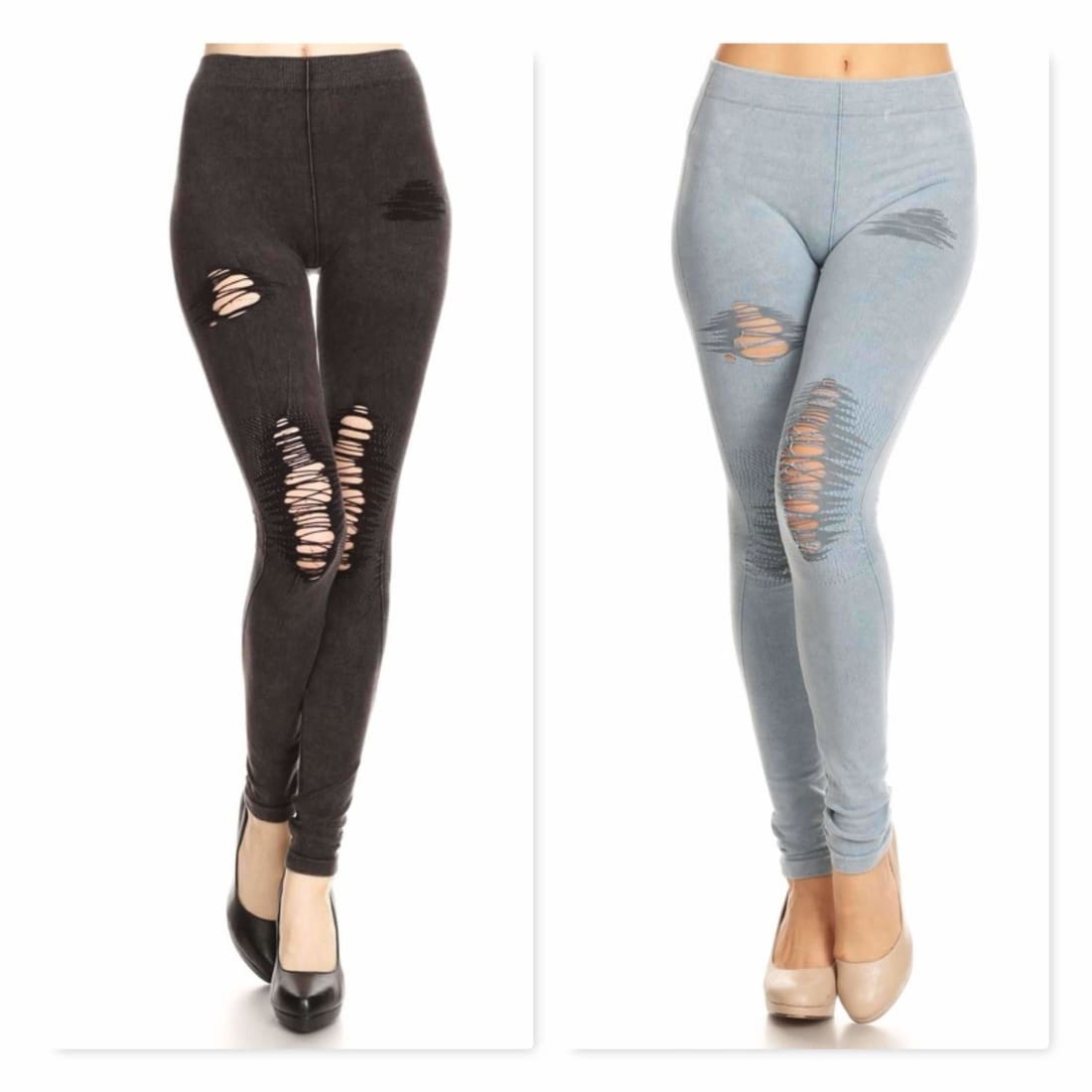 YYDGH Leggings for Women Distressed Ripped Denim Jeggings High Waist Tummy  Control Yoga Pants Stretchy Skinny Jeans Tights Black 3XL - Walmart.com