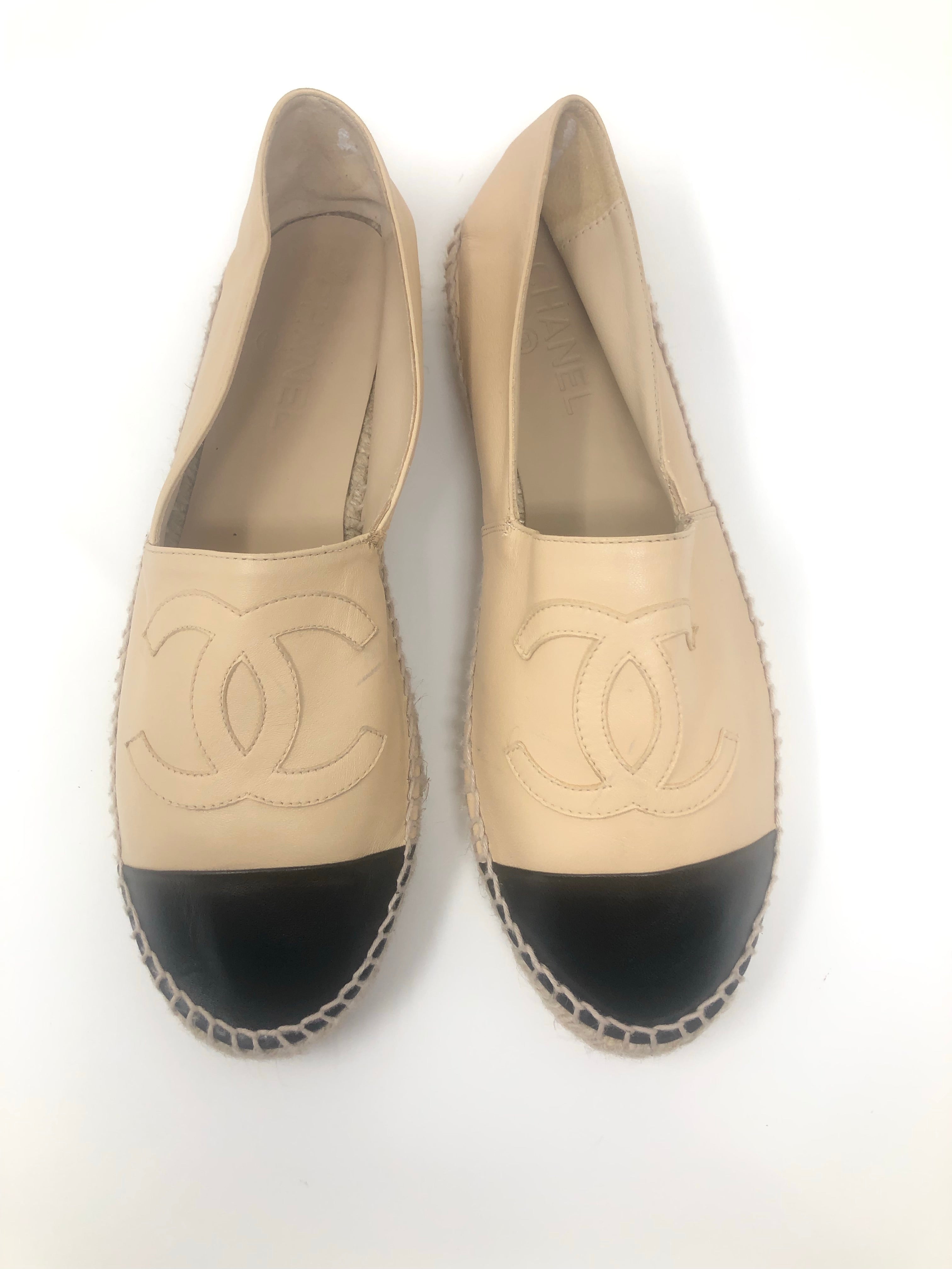 Chanel Lambskin Black Tan Leather Espadrilles – Nichole