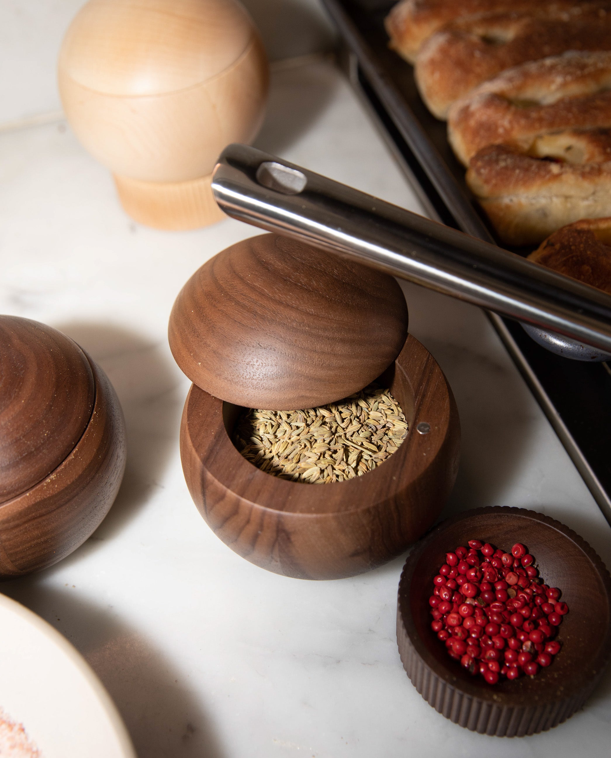 Mini Wood Pepper Mill and Salt Grinder Set Walnut and Maple 