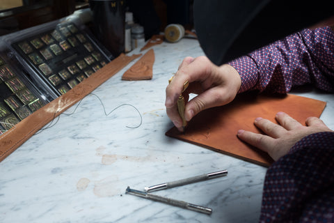 Carving on a piece of leather