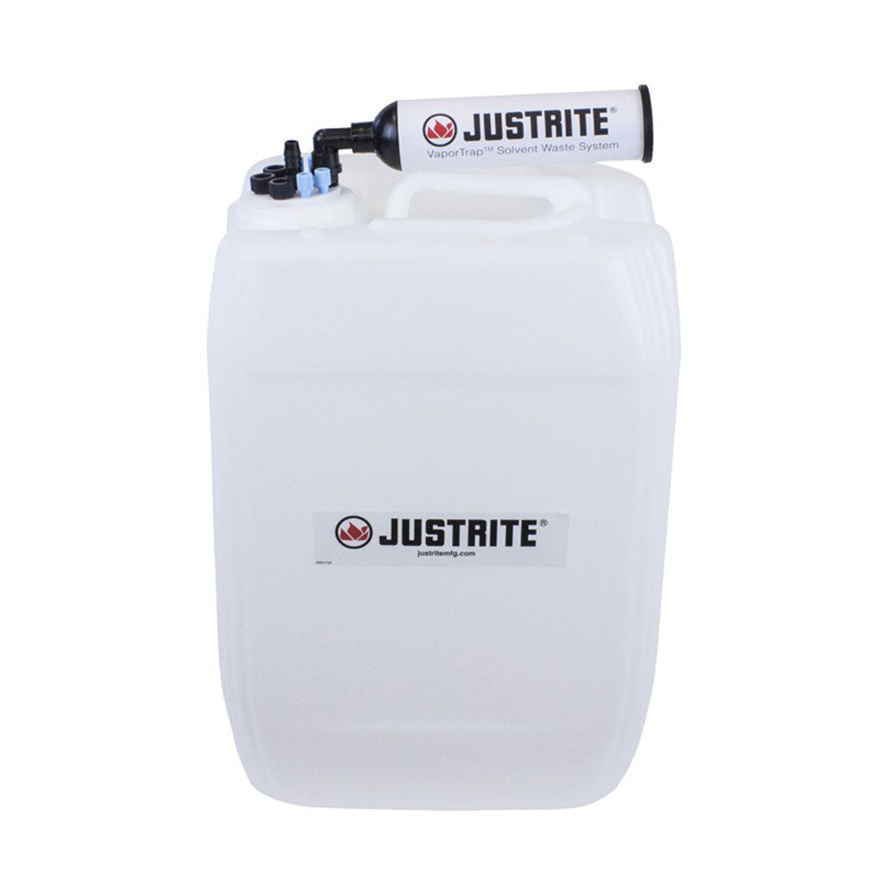 Justrite VaporTrap™ UN/DOT Carboy With Filter Kit, 20L HDPE, 70mm Cap, 4 Ports 1/8" OD Tubing, 3 Ports 1/4" OD Tubing, 1 Port 1/4" Or 3/8" Hose Barb