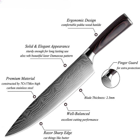Tsuyoi Premium Japanese Damascus Steel Style Chef Kitchen Knife
