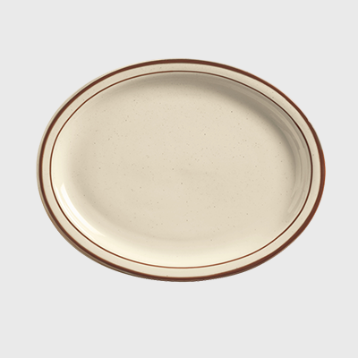 World Tableware Desert Sand Oval Platter Narrow Rim Cream White Stoneware 9-1/2" x 7-1/2"