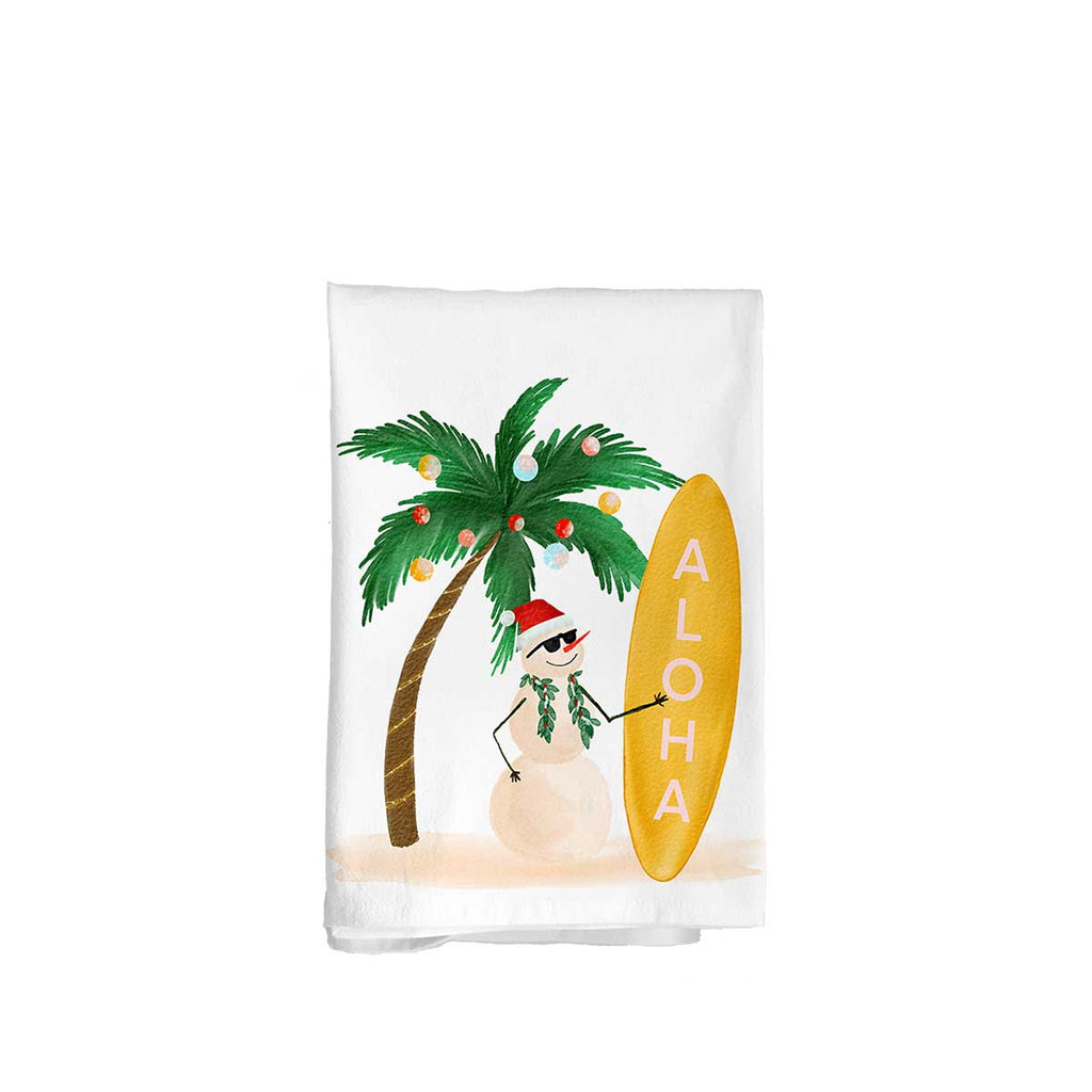 Beach Christmas Kitchen Towels Hawaii Aloha Coastal Dish Towels Waffle Wave  Funny Christmas Towel Set Flour Sack Tea Towels Santa Shells Palm Leaves