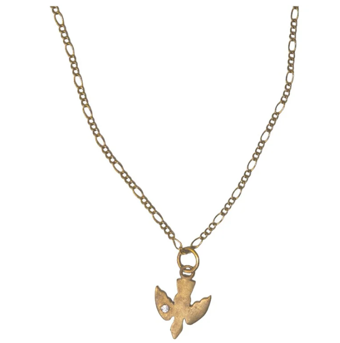 Mama Bird Brass Necklace with Stone