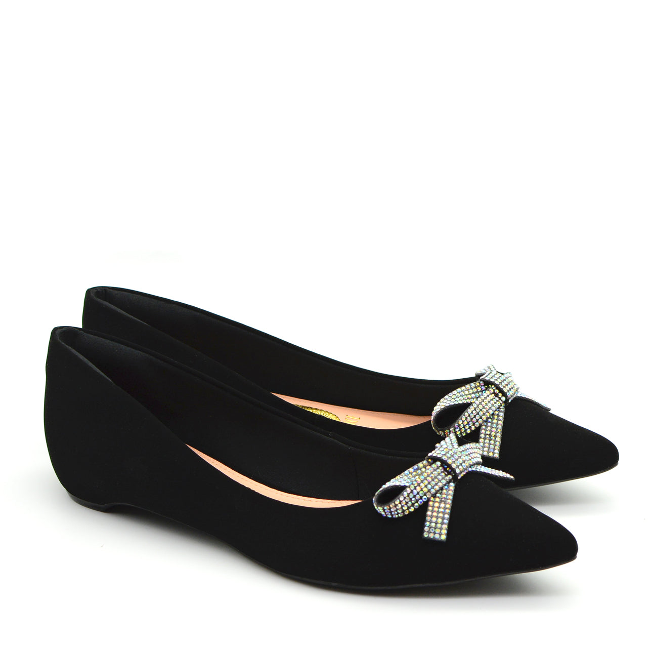 Isa Pointed Ballet Flat Shoes in Black with Silver Bow – Luiza Marchiori