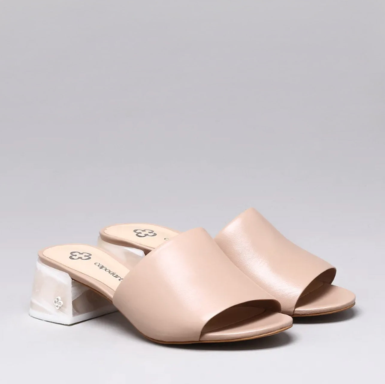 nude mules block heel