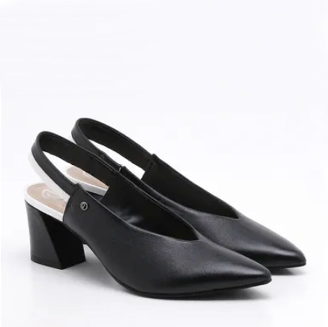 Zoe Black \u0026 White Leather Slingback 