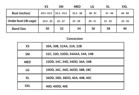 Bra Size Chart Us Inches