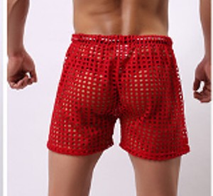 Red Sheer Fishnet Mesh Shorts Men or Women SheerSwim