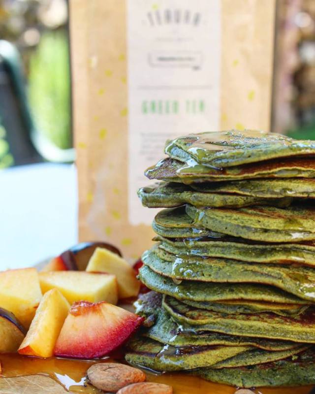 Completed matcha pancakes