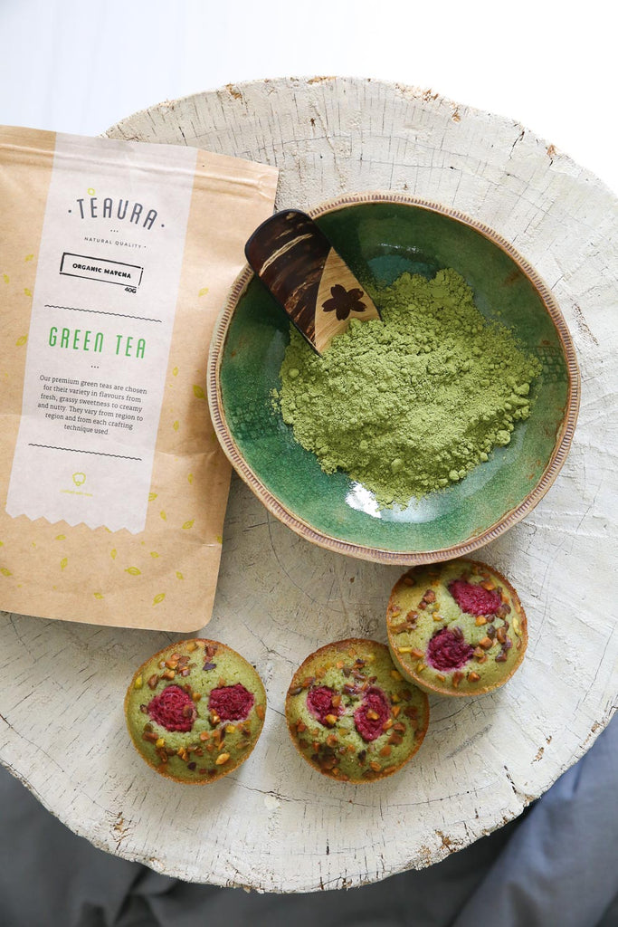 Matcha powder and cakes