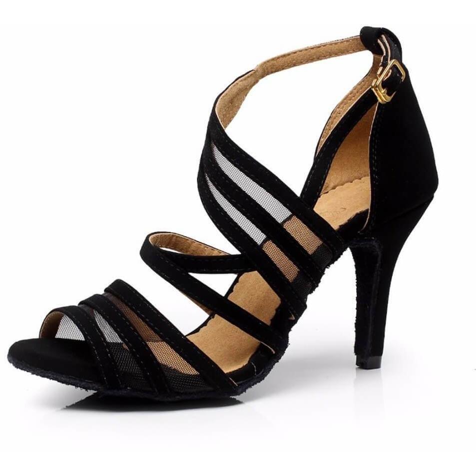 Women Black Latin Ballroom Dance Shoes Female High Heels Salsa Sandals