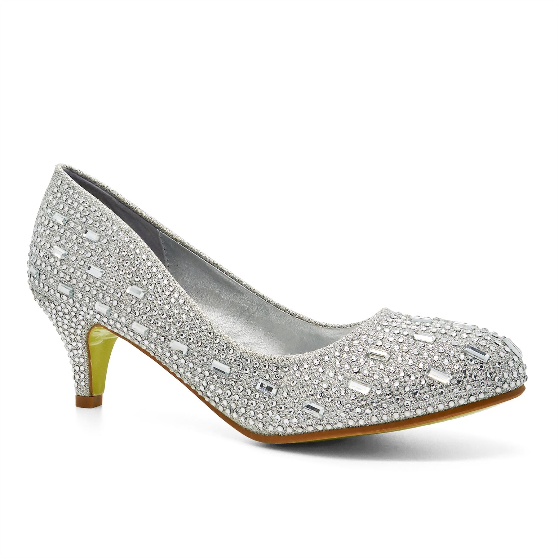 silver glitter low heels